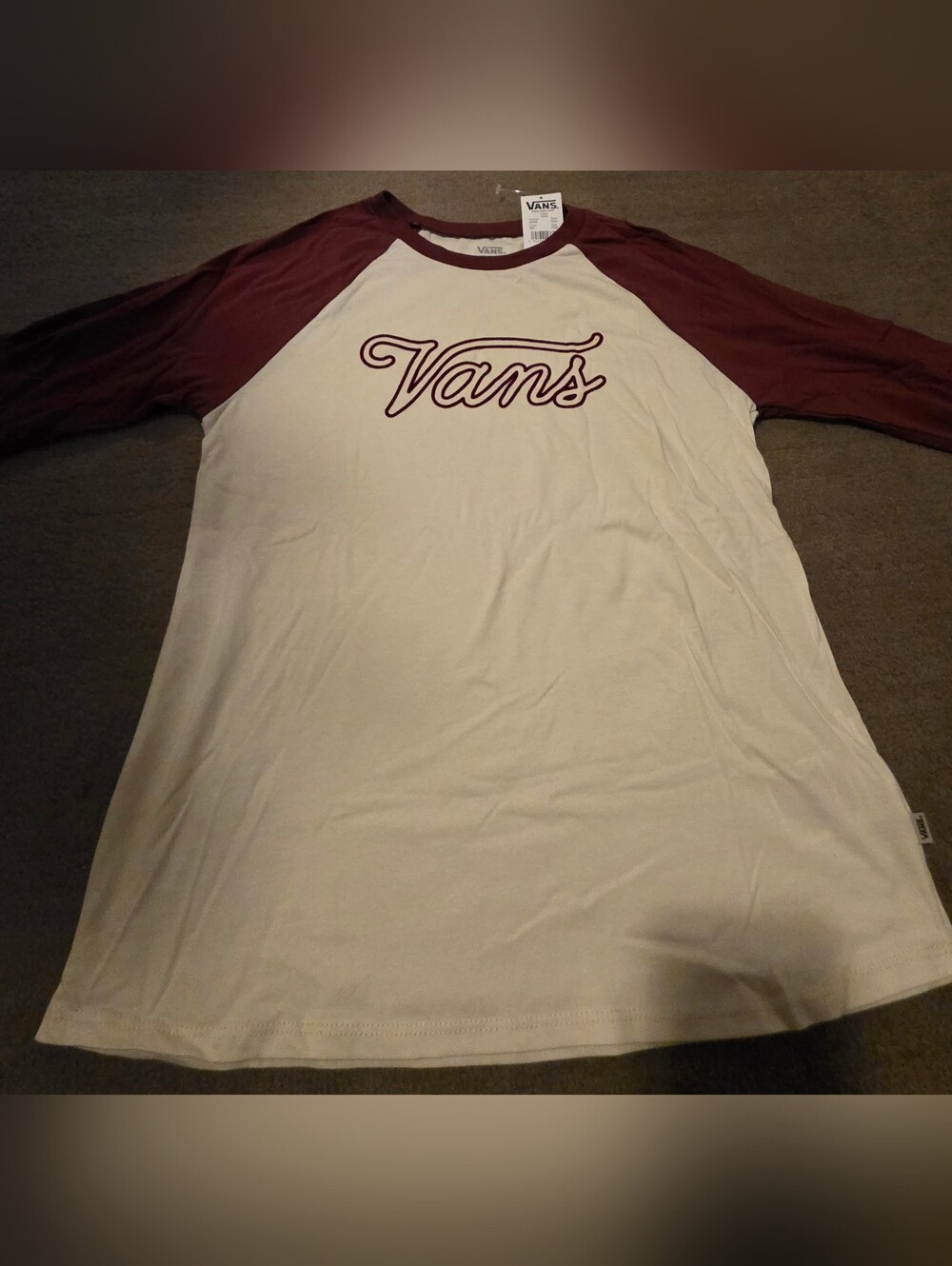 Vans Two-Tone Raglan Tee - White & Maroon